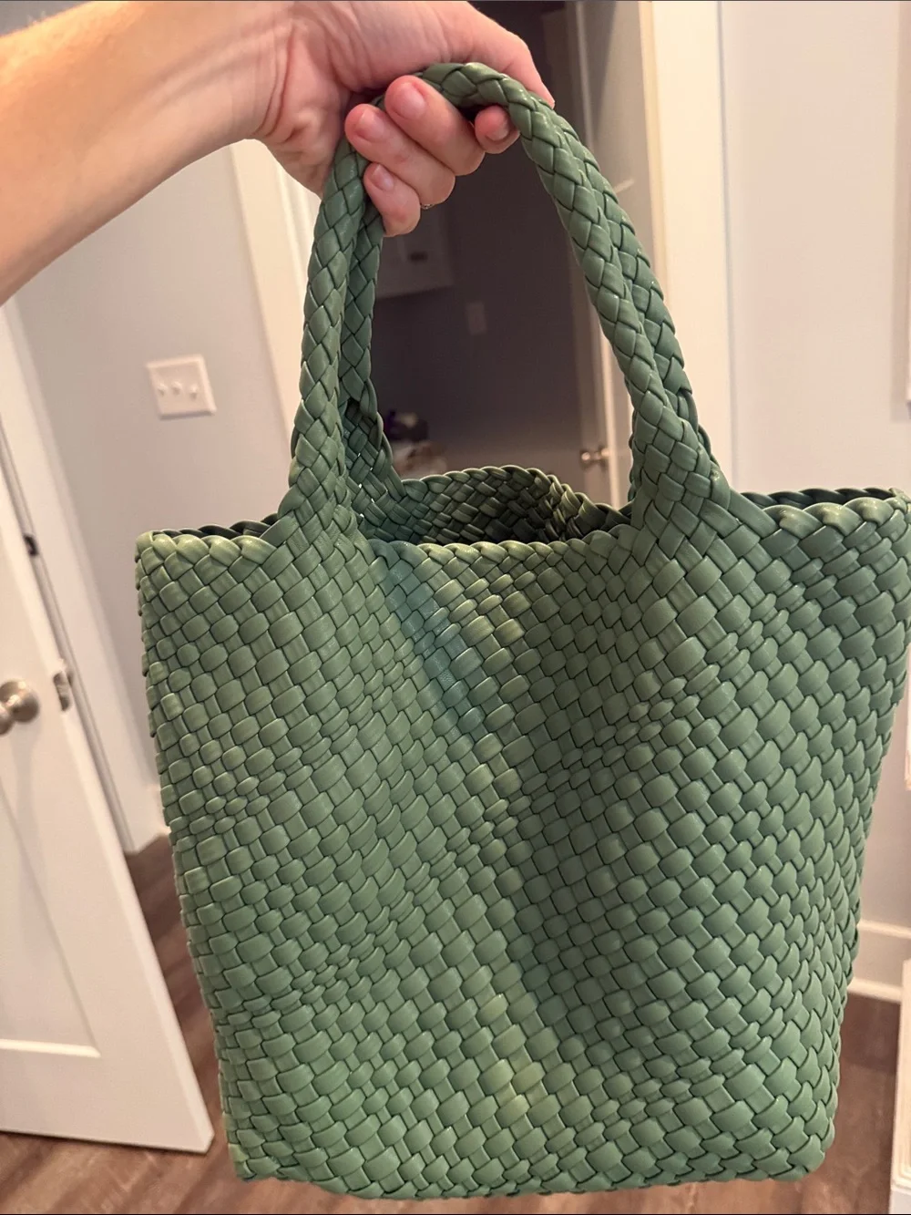 Woven Tote Bag in Sage Green - Designer Style